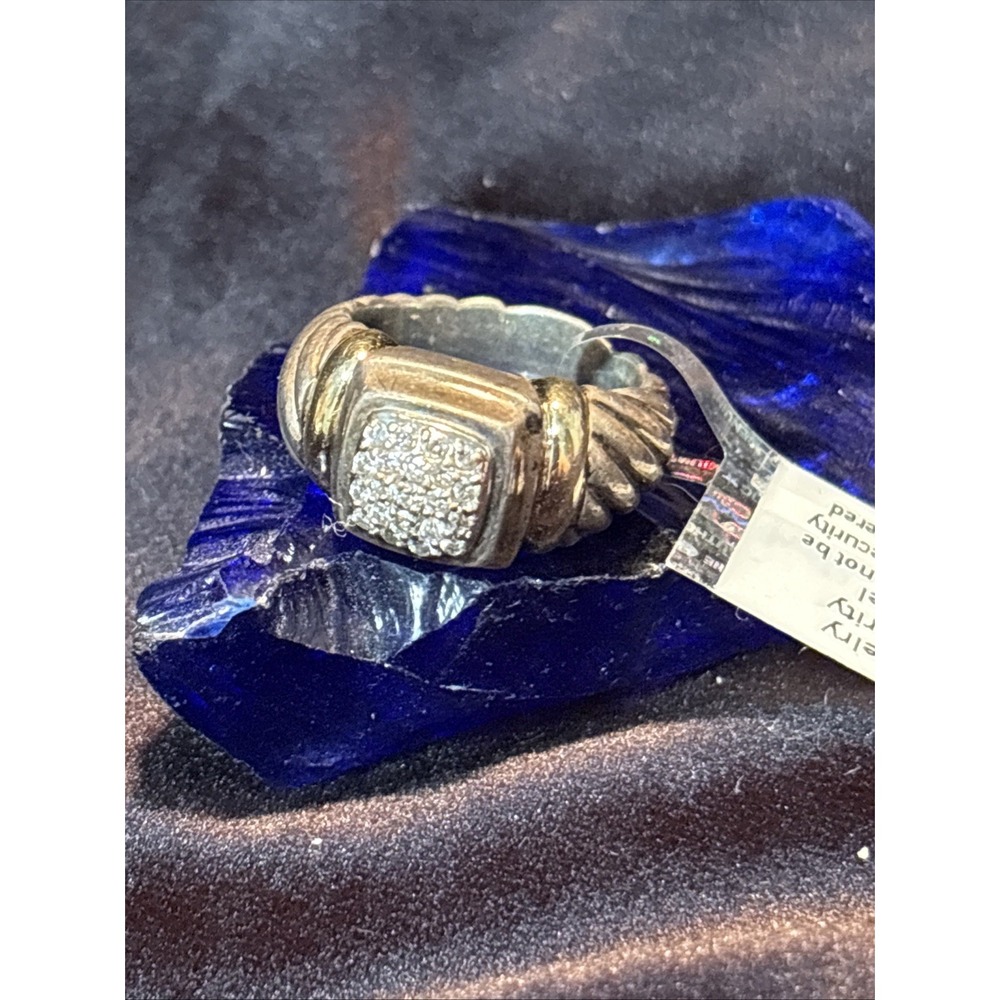 David Yurman 18K Gold Silver Noblesse Diamond Cable Ring Size 6.75 Retail $1395 - Picture 6 of 7
